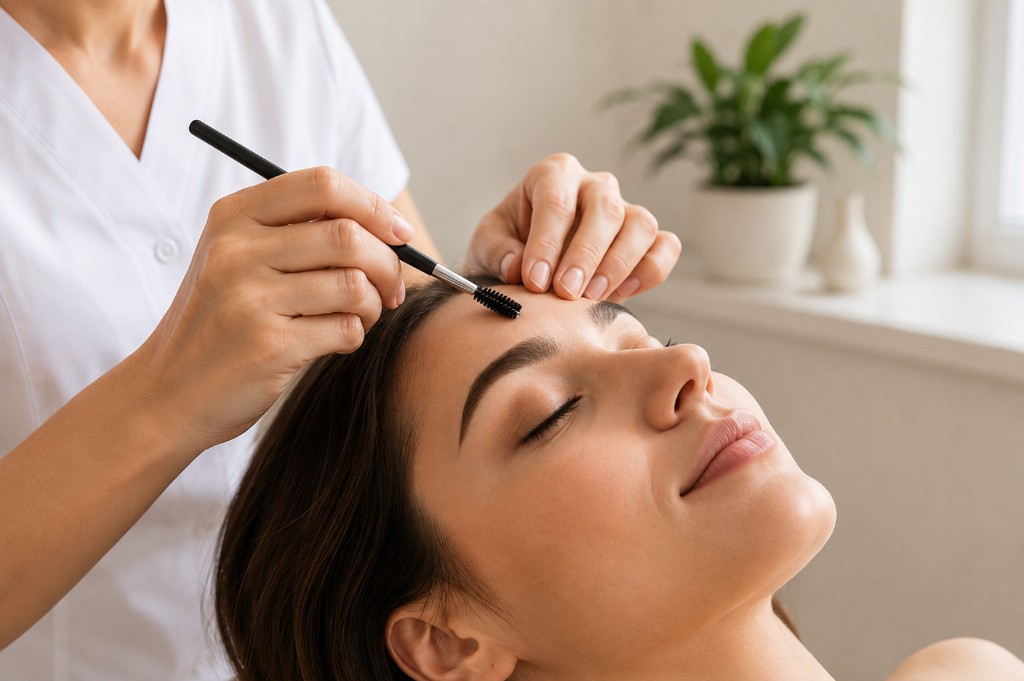 Brow Lamination-behandling i en ljus salong